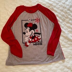 Disney Minnie Mouse Long Sleeve baseball style  Shirt Red/gray Size XLarge